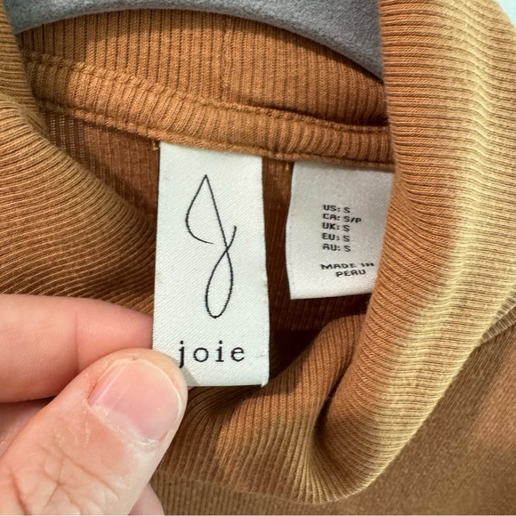 Joie Ribbed Knit Stretch Pima Cotton Turtleneck Tan Small - Picture 2 of 4